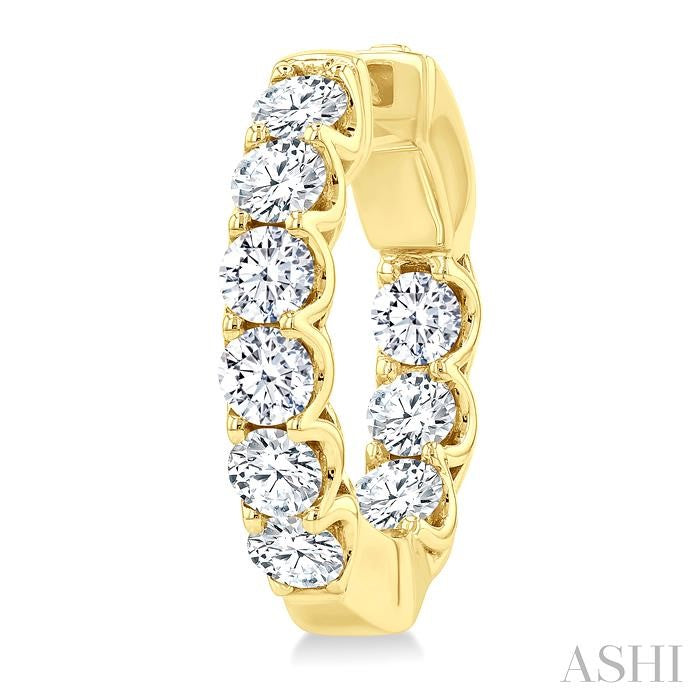 3 Ctw Inside-Out Embellished Round Cut Diamond Hoop Earrings in 14K Yellow Gold