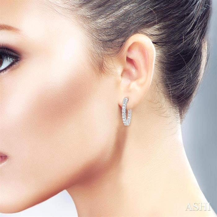 1 Ctw Inside-Out Embellished Round Cut Diamond Hoop Earrings in 14K White Gold
