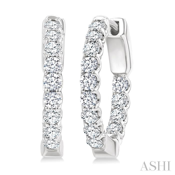 1 Ctw Inside-Out Embellished Round Cut Diamond Hoop Earrings in 14K White Gold