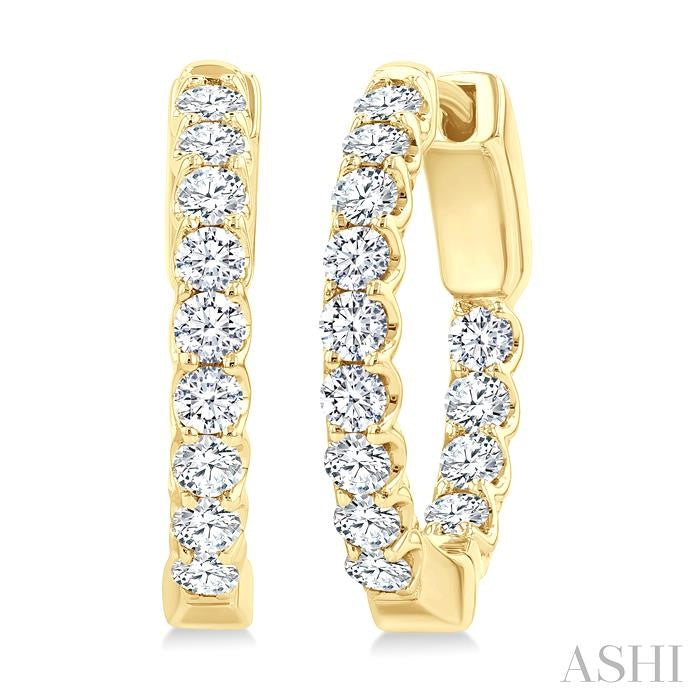 1 Ctw Inside-Out Embellished Round Cut Diamond Hoop Earrings in 14K Yellow Gold