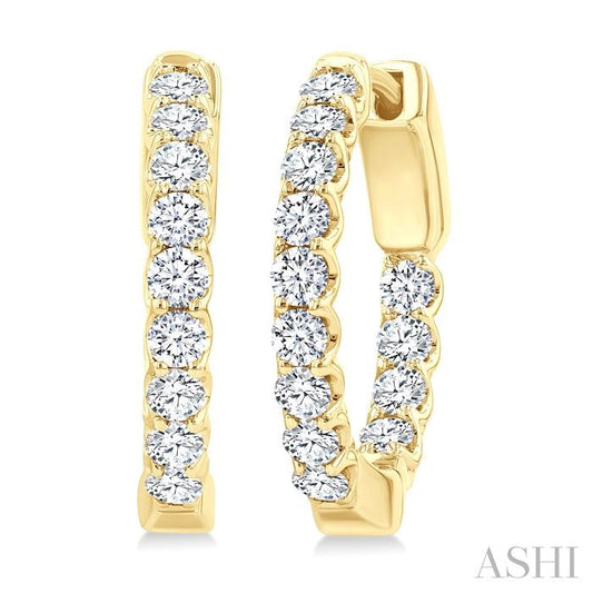 1 Ctw Inside-Out Embellished Round Cut Diamond Hoop Earrings in 14K Yellow Gold