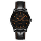 MIDO Multifort Gent Black Dial Stainless Steel with Black PVD Coating - Black Leather Strap and additional Orange strap 