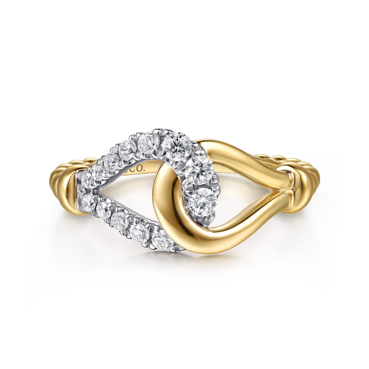 Gabriel & Co. 14K White Yellow Gold Bujukan and Diamond Horseshoe Link Ring .29CTW