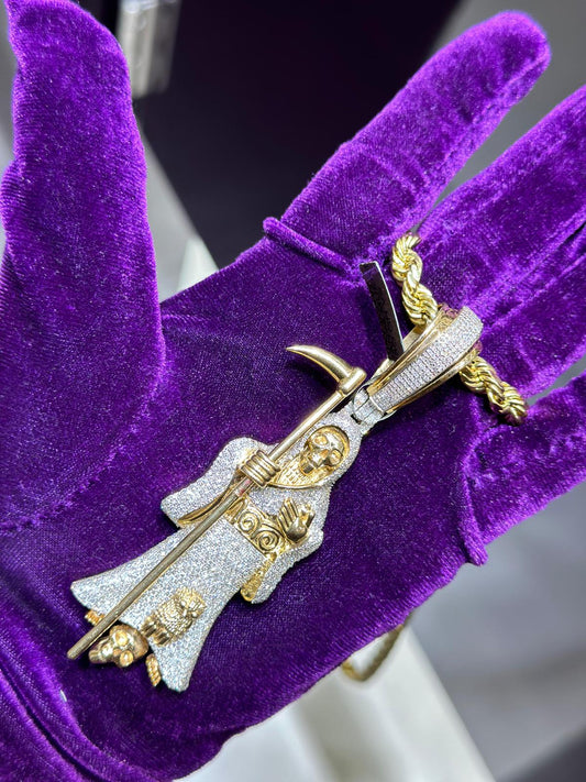 10k Yellow Gold 5ctw, Custom Diamond Santa Muerte pendant