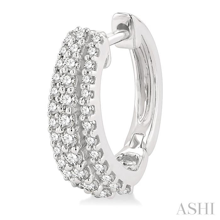 1/2 Ctw Triple Row Round Cut Diamond Huggie Petite Earrings in 14K White Gold