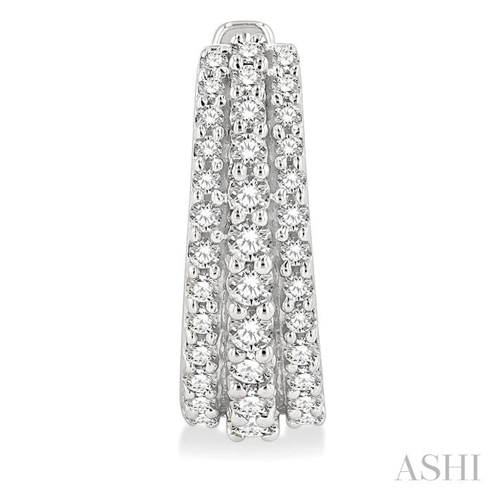 1/2 Ctw Triple Row Round Cut Diamond Huggie Petite Earrings in 14K White Gold