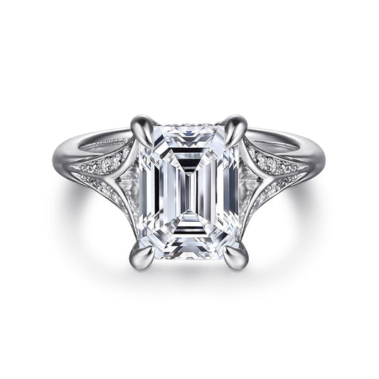 Gabriel & Co. Taye - 14K White Gold Split Shank Emerald Cut Diamond Engagement Ring 1/5CTW 9.5X7