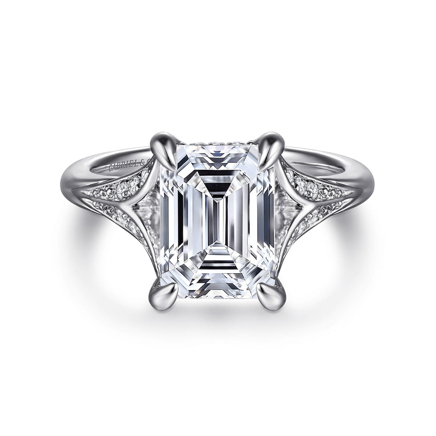 Gabriel & Co. Taye - 14K White Gold Split Shank Emerald Cut Diamond Engagement Ring 1/5CTW 9.5X7