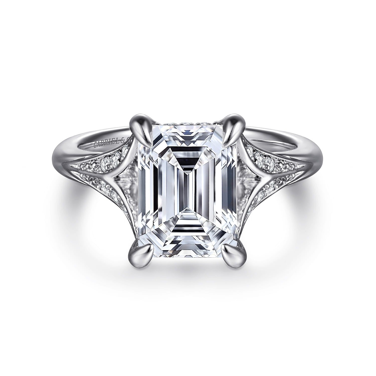 Gabriel & Co. Taye - 14K White Gold Split Shank Emerald Cut Diamond Engagement Ring 1/5CTW 9.5X7