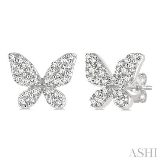 1/5 Ctw Butterfly Motif Round Cut Diamond Petite Fashion Earrings in 10K White Gold
