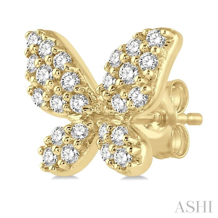 1/5 Ctw Butterfly Motif Round Cut Diamond Petite Fashion Earrings in 10K Yellow Gold