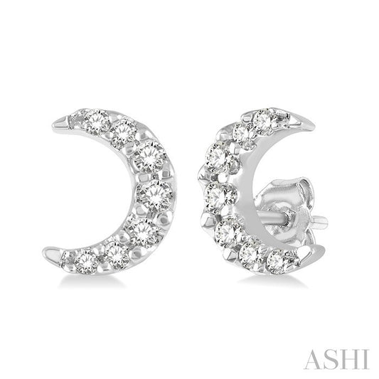 1/10 Ctw Crescent Moon Round Cut Diamond Petite Fashion Earrings in 10K White Gold