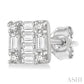 1/6 Ctw Square Shape Baguette and Round Cut Diamond Petite Fashion Earrings in 10K White Gold.