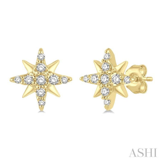 1/10 Ctw Star Round Cut Diamond Petite Earrings in 10K Yellow Gold