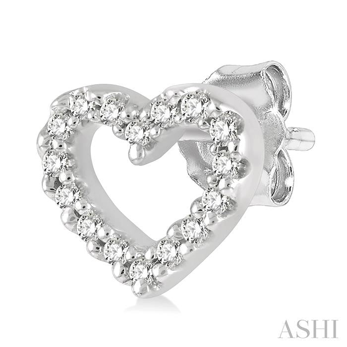 1/10 Ctw Heart Cutout Round Cut Diamond Petite Fashion Earrings in 10K White Gold