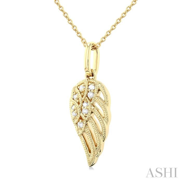 1/20 Ctw Petite Angel Wing Round Cut Diamond Fashion Pendant With Chain in 10K Yellow Gold
