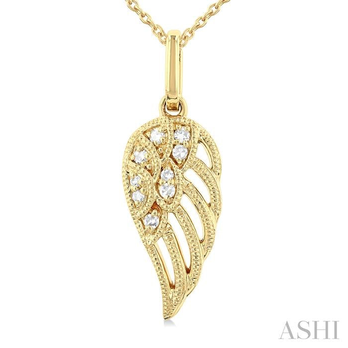 1/20 Ctw Petite Angel Wing Round Cut Diamond Fashion Pendant With Chain in 10K Yellow Gold