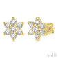 1/6 Ctw Floral Round Cut Diamond Petite Fashion Earrings in 10K Yellow Gold