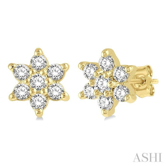 1/6 Ctw Floral Round Cut Diamond Petite Fashion Earrings in 10K Yellow Gold