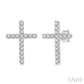 1/10 Ctw Cross Round Cut Diamond Petite Fashion Earrings in 14K White Gold