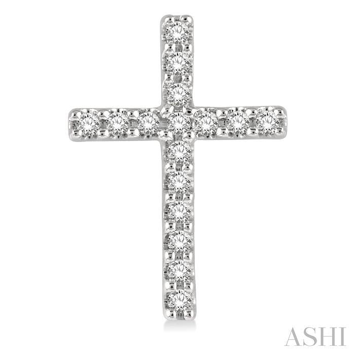 1/10 Ctw Cross Round Cut Diamond Petite Fashion Earrings in 14K White Gold