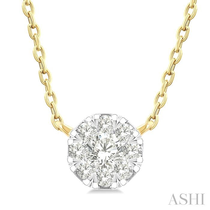 1/10 Ctw Lovebright Petite Round Shape Round Cut Diamond Fashion Pendant With Chain in 10K Yellow Gold