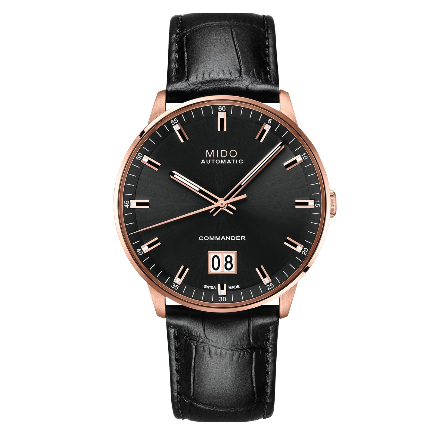 MIDO Commander Big Date Black Dial - Rose Gold-Tone Stainless Steel Watch - 42mm