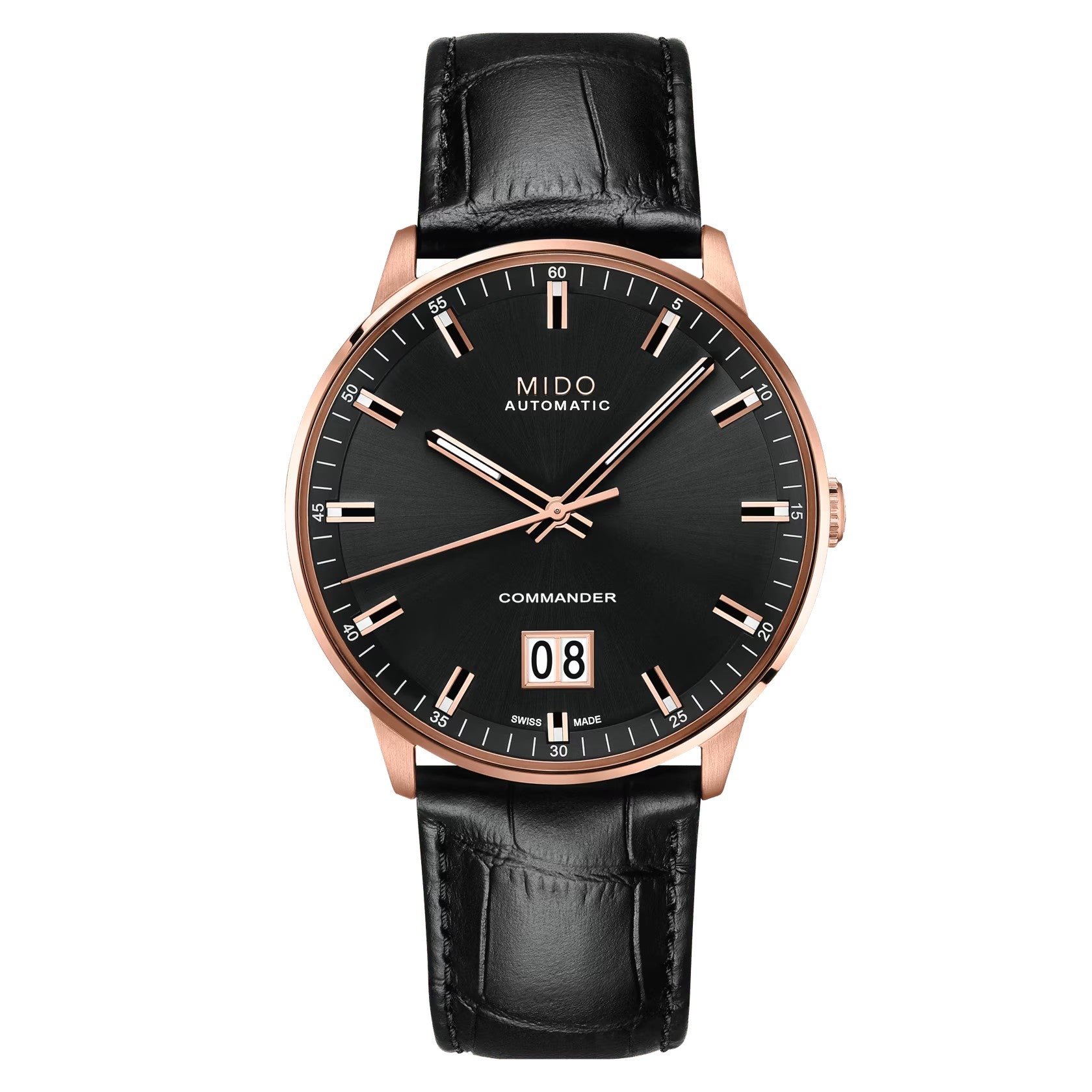 MIDO Commander Big Date Black Dial - Rose Gold-Tone Stainless Steel Watch - 42mm