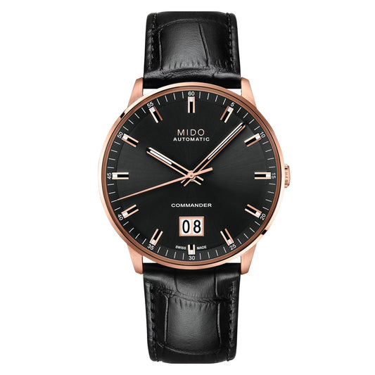 MIDO Commander Big Date Black Dial - Rose Gold-Tone Stainless Steel Watch - 42mm