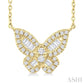 1/3 Ctw Petite Butterfly Baguette and Round Cut Diamond Fashion Pendant With Chain in 10K Yellow Gold