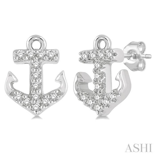 1/10 Ctw Anchor Round Cut Diamond Petite Fashion Earrings in 10K White Gold