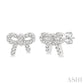 1/8 Ctw Bow Tie Round Cut Diamond Petite Fashion Earrings in 10K White Gold