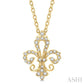 1/6 Ctw Petite Carved Fleur De Lis Round Cut Diamond Fashion Pendant With Chain in 10K Yellow Gold