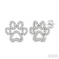 1/4 Ctw Petite Dog Paw Round Cut Diamond Fashion Stud Earrings in 10K White Gold
