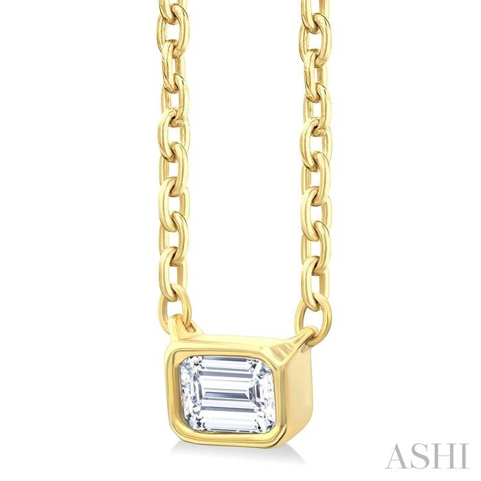 1/6 Ctw Petite East-West Bezel Set Emerald Cut Diamond Fashion Pendant With Chain in 10K Yellow Gold