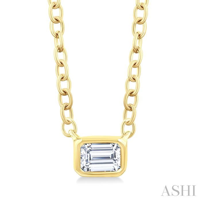 1/6 Ctw Petite East-West Bezel Set Emerald Cut Diamond Fashion Pendant With Chain in 10K Yellow Gold
