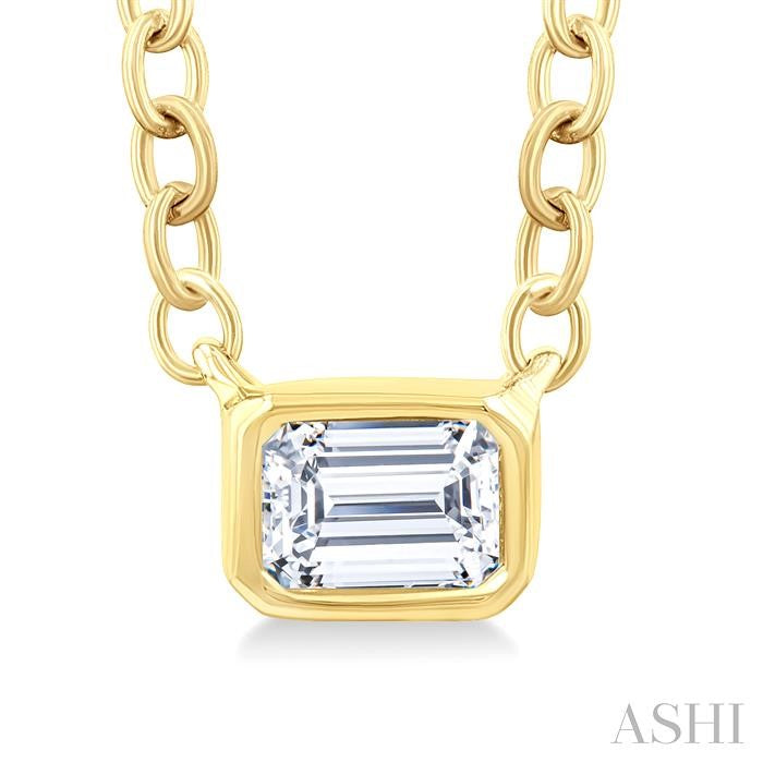 1/6 Ctw Petite East-West Bezel Set Emerald Cut Diamond Fashion Pendant With Chain in 10K Yellow Gold