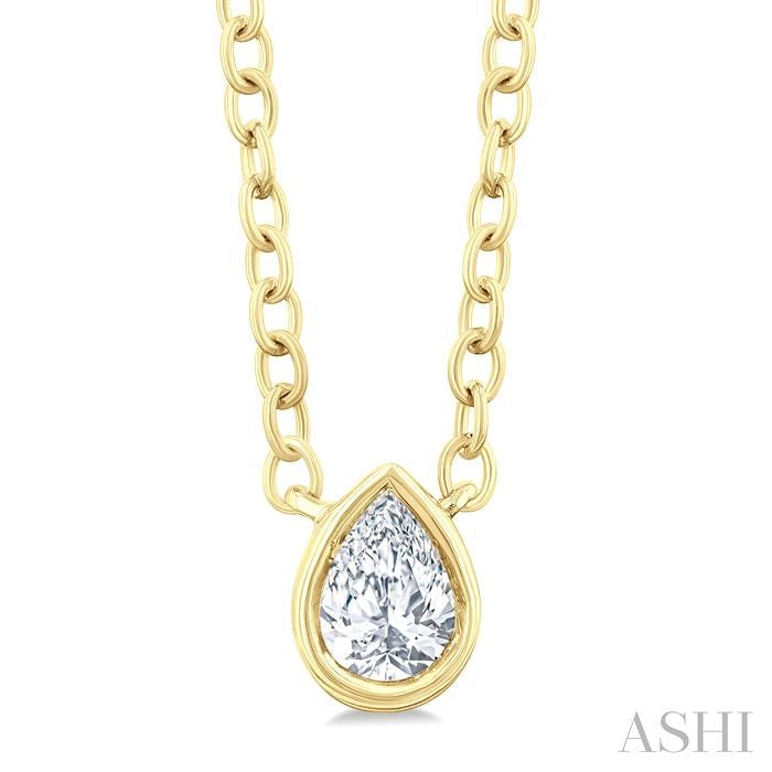 1/6 Ctw Petite Bezel Set Pear Cut Diamond Fashion Pendant With Chain in 10K Yellow Gold