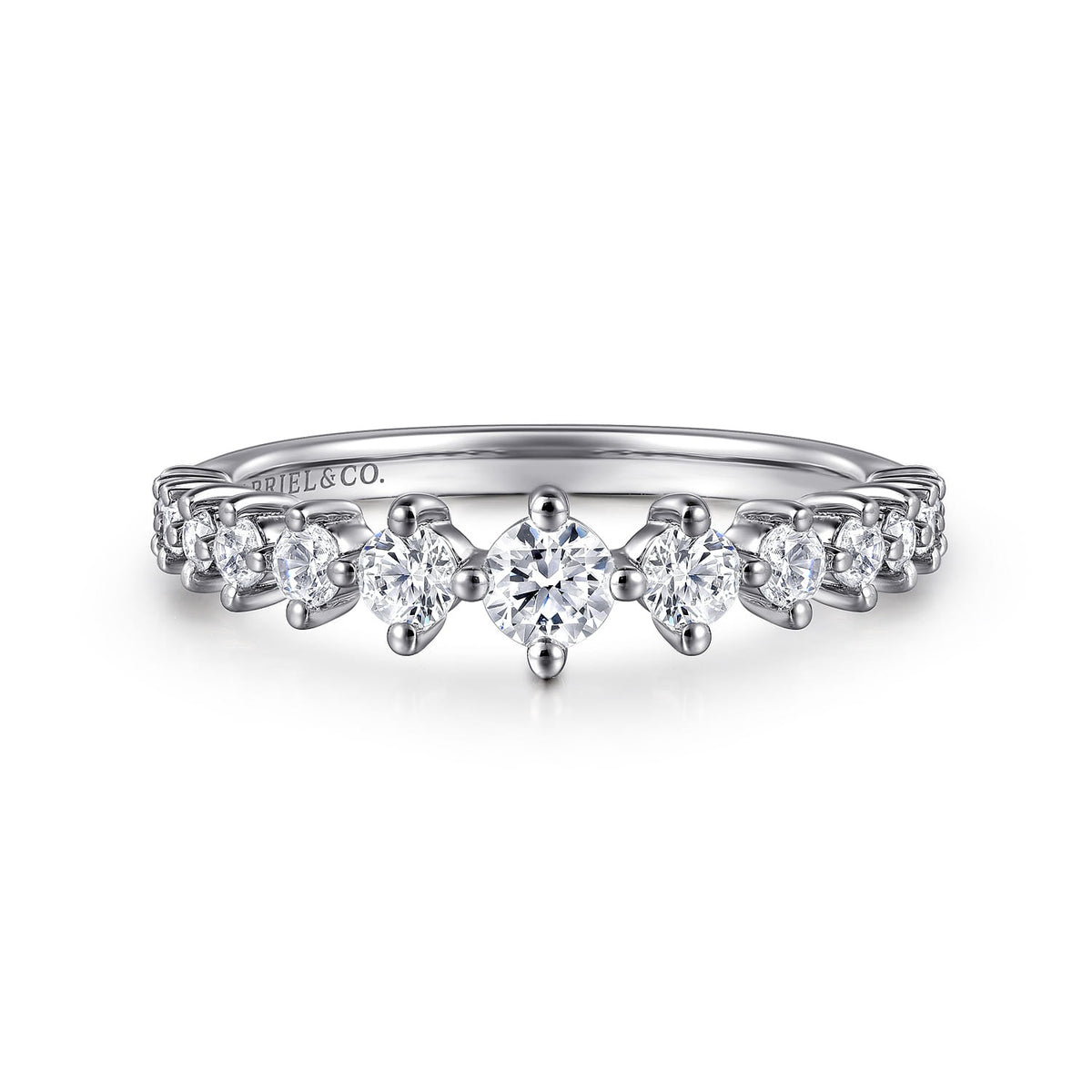 Gabriel & Co. 14K White Gold Graduating Diamond Classic Ladies Ring SZ 6.5 .51CTW