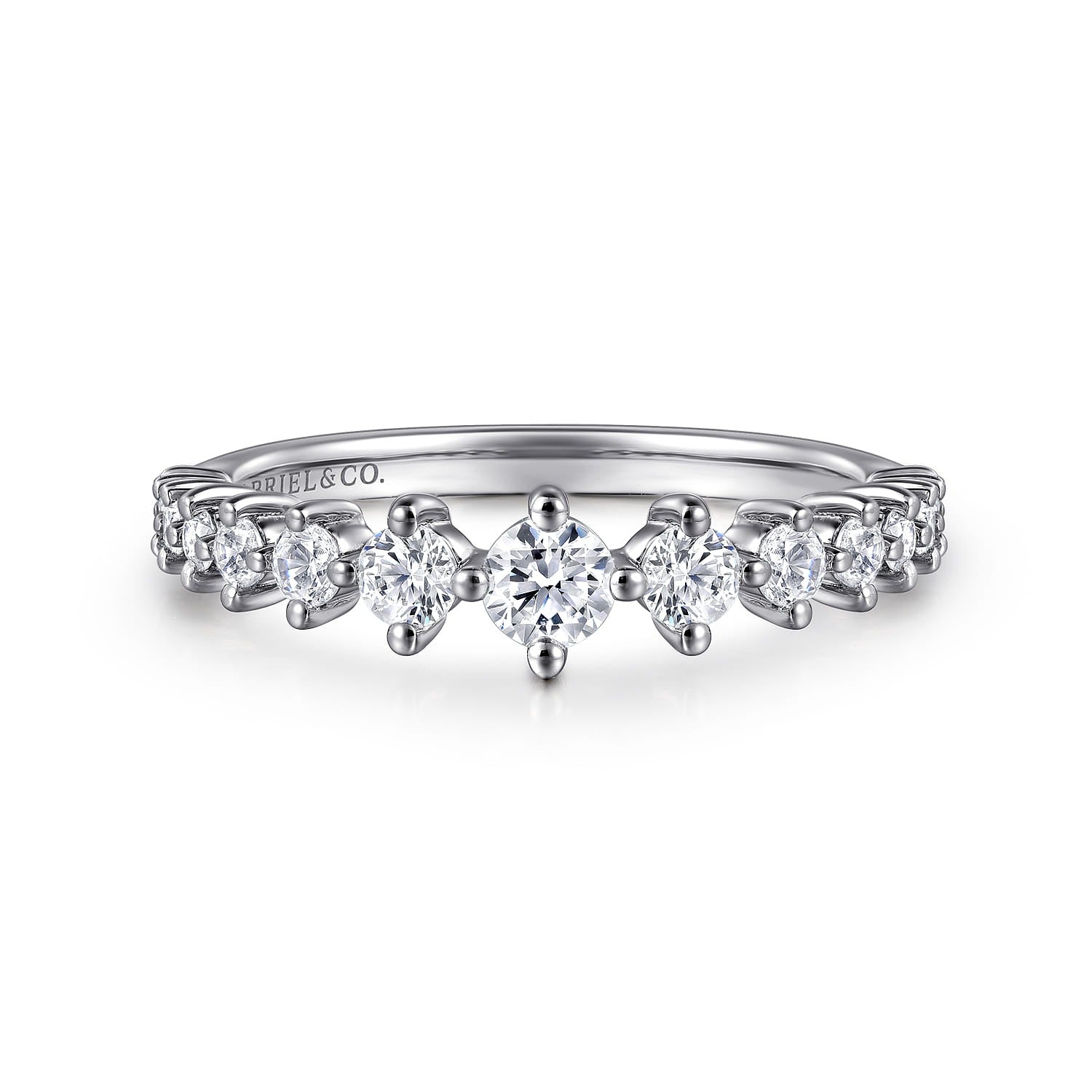 Gabriel & Co. 14K White Gold Graduating Diamond Classic Ladies Ring SZ 6.5 .51CTW