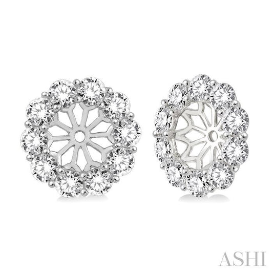 1 Ctw Round Cut Diamond Earrings Jacket in 14K White Gold