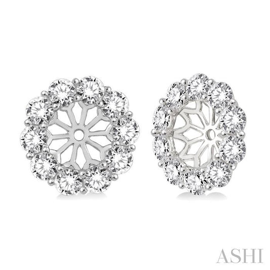 1 Ctw Round Cut Diamond Earrings Jacket in 14K White Gold