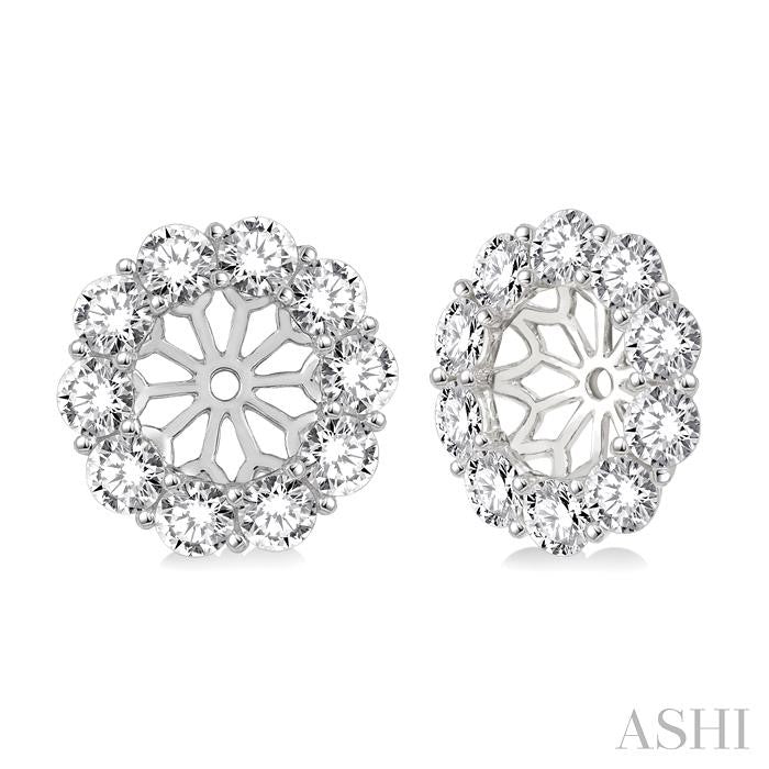 1 Ctw Round Cut Diamond Earrings Jacket in 14K White Gold