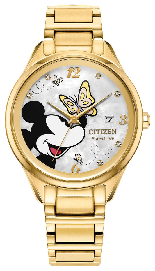 Citizen Mickey Flutterby White Dial Stainless Steel Bracelet FE6192-51D FE619251D