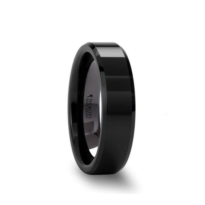 CITAR Polished Finish Black Ceramic Ring with Beveled Edges - 4mm - 12mm - 8mm