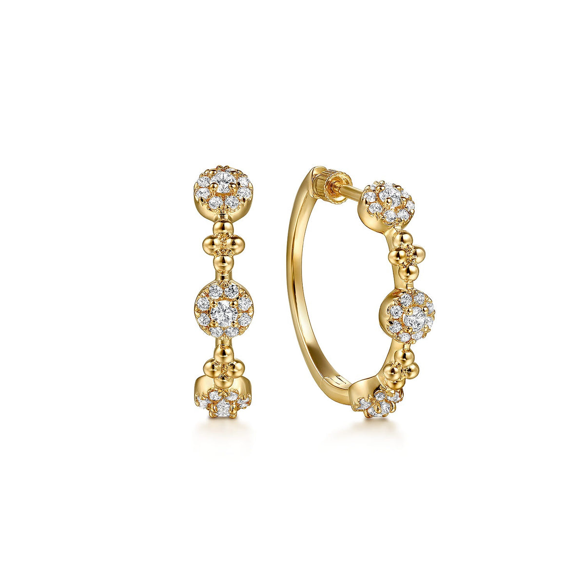 Gabriel & Co. 14K Yellow Gold Bujukan Diamond Cluster Classic Hoop Earrings .53ctw