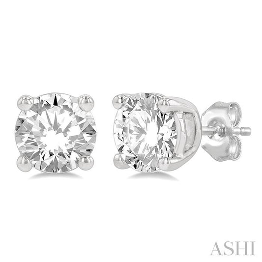 1 Ctw Round Cut Diamond Stud Earrings in 14K White Gold