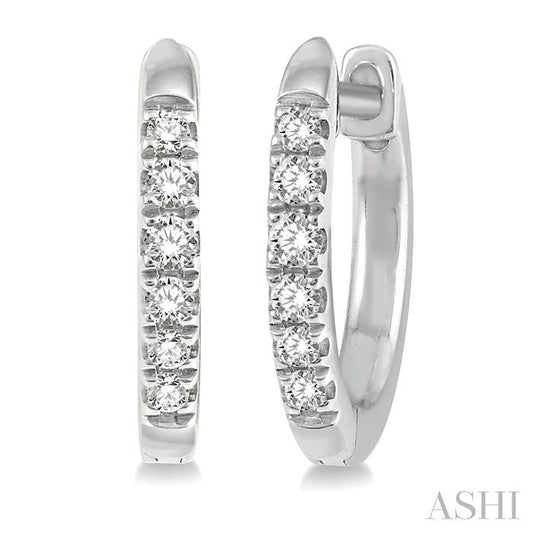 1/8 Ctw Round Cut Diamond Huggie Petite Earrings in 10K White Gold