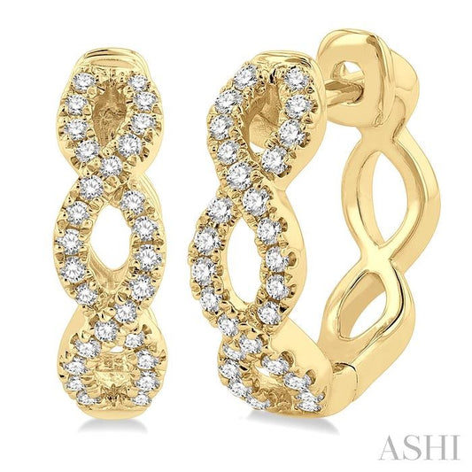 1/4 Ctw Petite Twisted Round Cut Diamond Fashion Huggies in 10K Yellow Gold