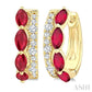 4X2 MM Marquise Shape Ruby and 1/6 Ctw Round Cut Diamond Precious Hoop Earrings in 10K Yellow Gold